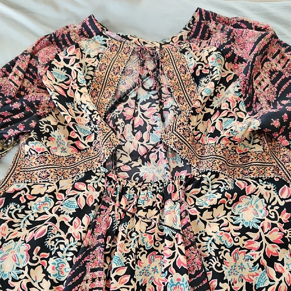 Free People Floral Long Sleeve Dress - Black and Pink - Picture 2 of 2